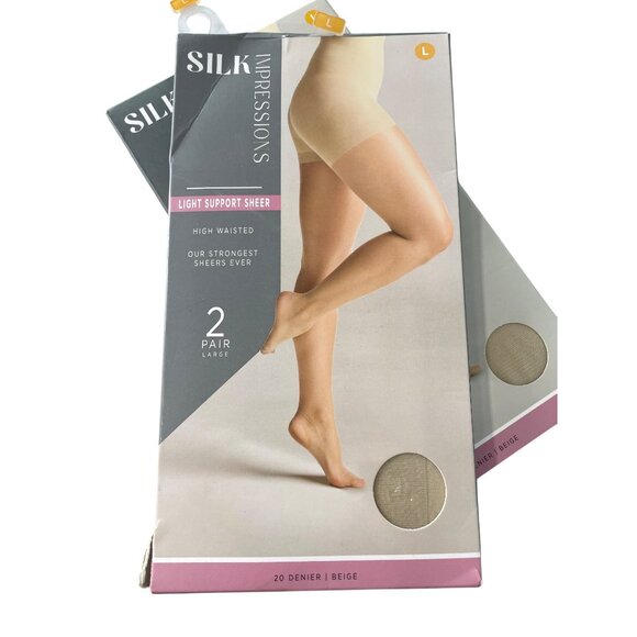 Silk Impressions Pantyhose Size Large Light Support Sheer High Waisted 2Pair NEW - Picture 1 of 7